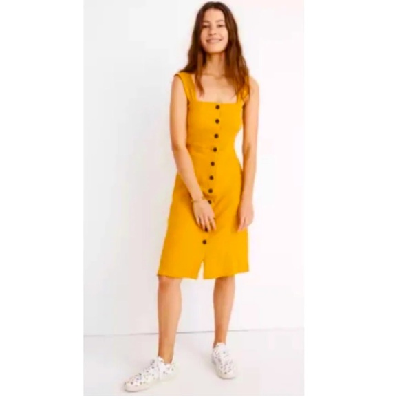 Madewell Women’s S Button Front Mustard Yellow Boho Textured Sleeveless Dress - Picture 1 of 10